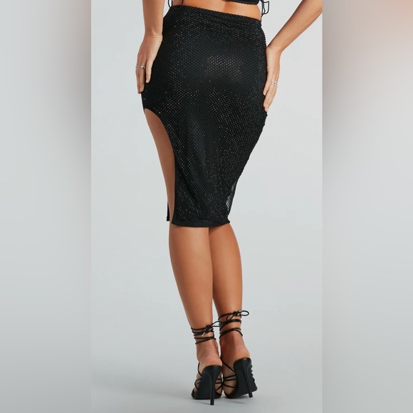 Rhinestone Fishnet Midi Skirt - Picture 2 of 4